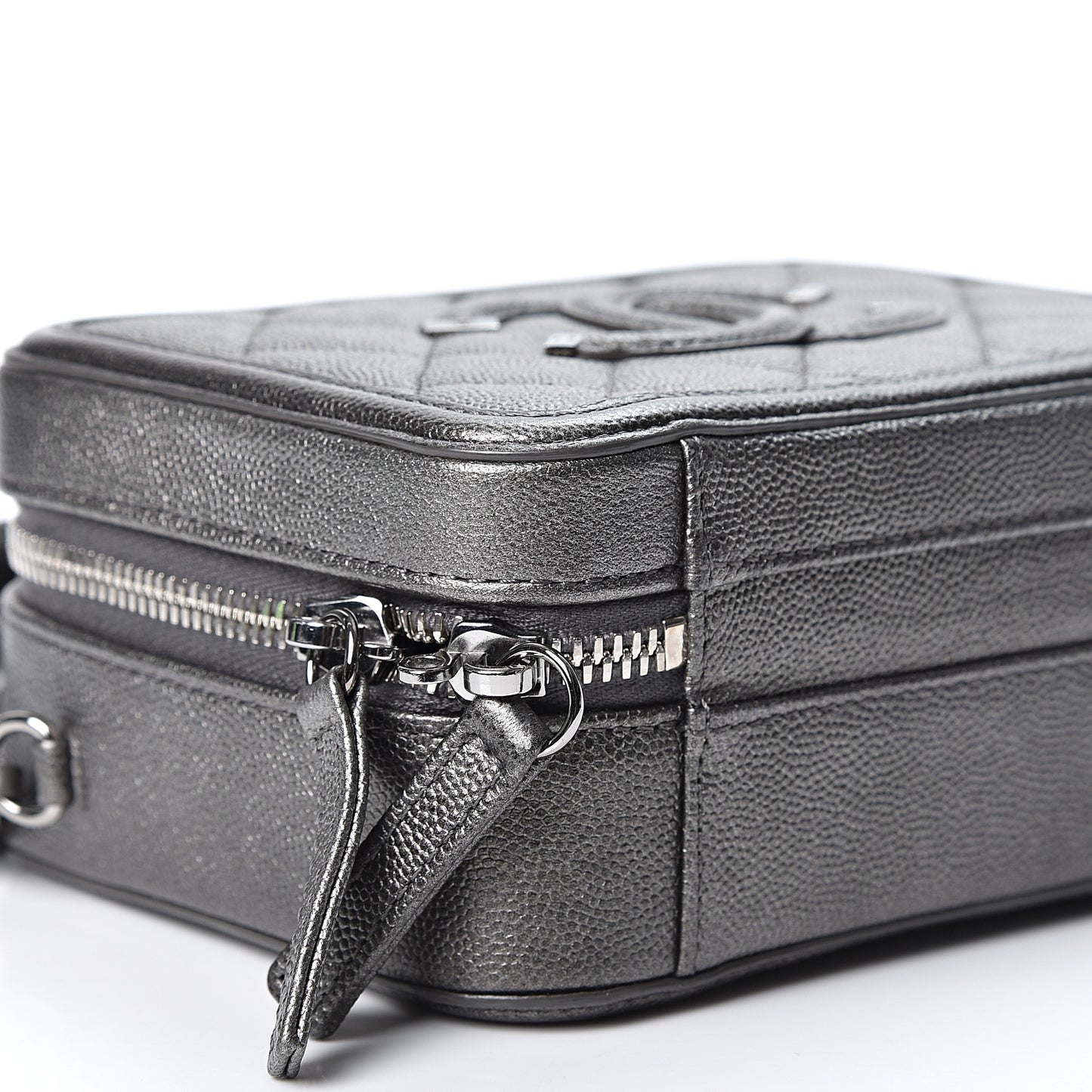 Caviar Quilted Small CC Filigree Vanity Case Dark Silver