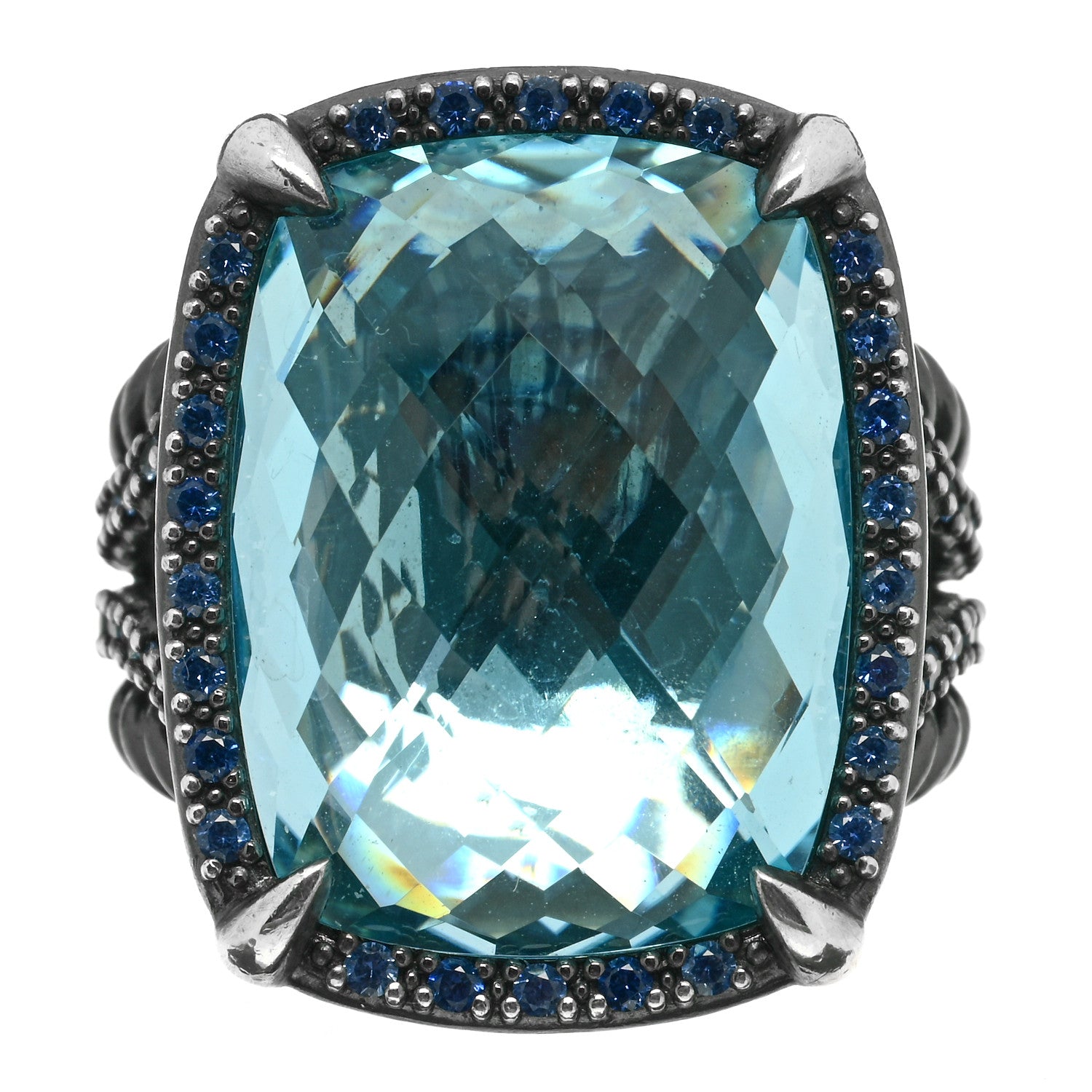 David Yurman Darkened Sterling Silver Blue Topaz Sapphire 20mm Chatelaine Ring 54 7 1 of 4