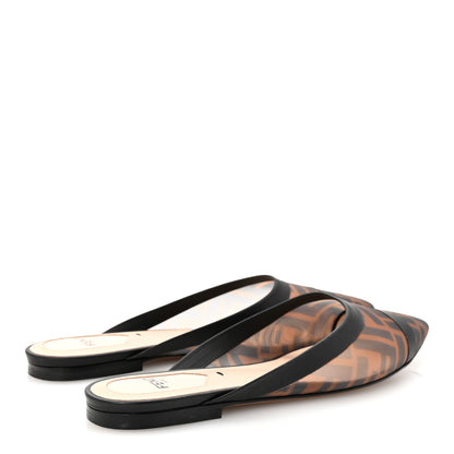 Fendi Technical Mesh Vitello FF Colibri Flat Mules 36 Tobacco Moro Black 5 of 8