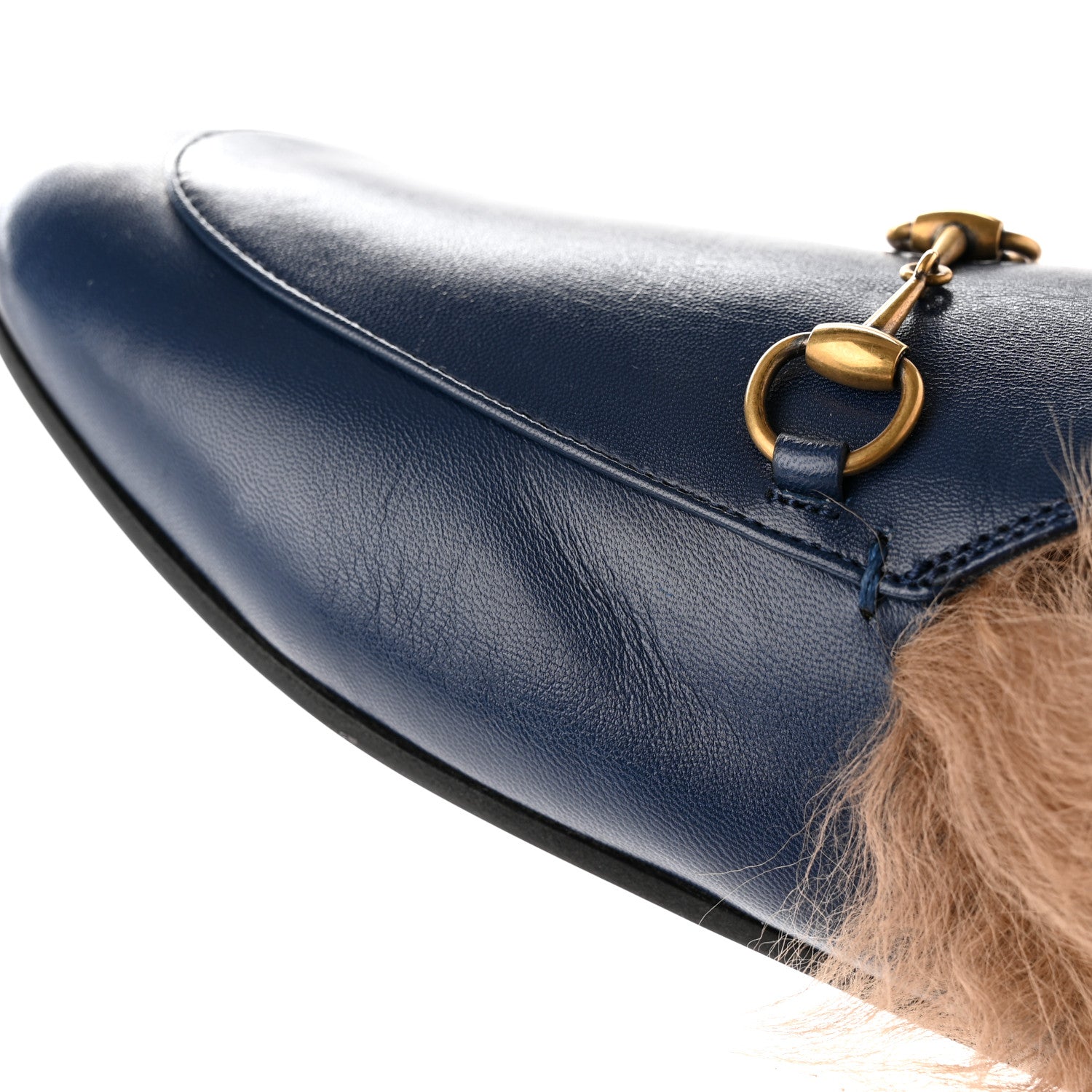 Gucci Malaga Kid Fur Womens Princetown Slippers 39 Blue Agata 10 of 12