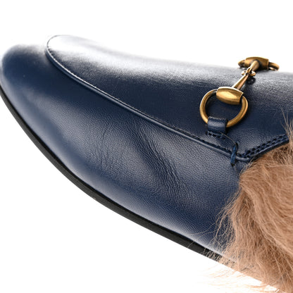 Gucci Malaga Kid Fur Womens Princetown Slippers 39 Blue Agata 10 of 12