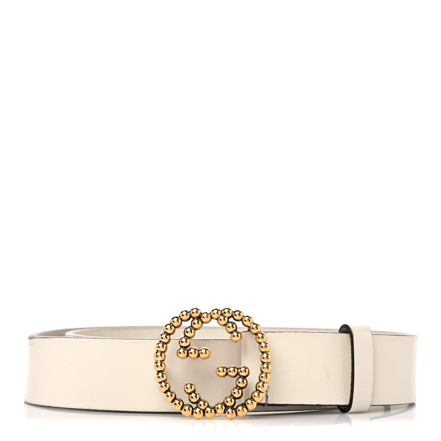 Margaux Calfskin Studded Interlocking G 30mm Belt 80 32 Mystic White