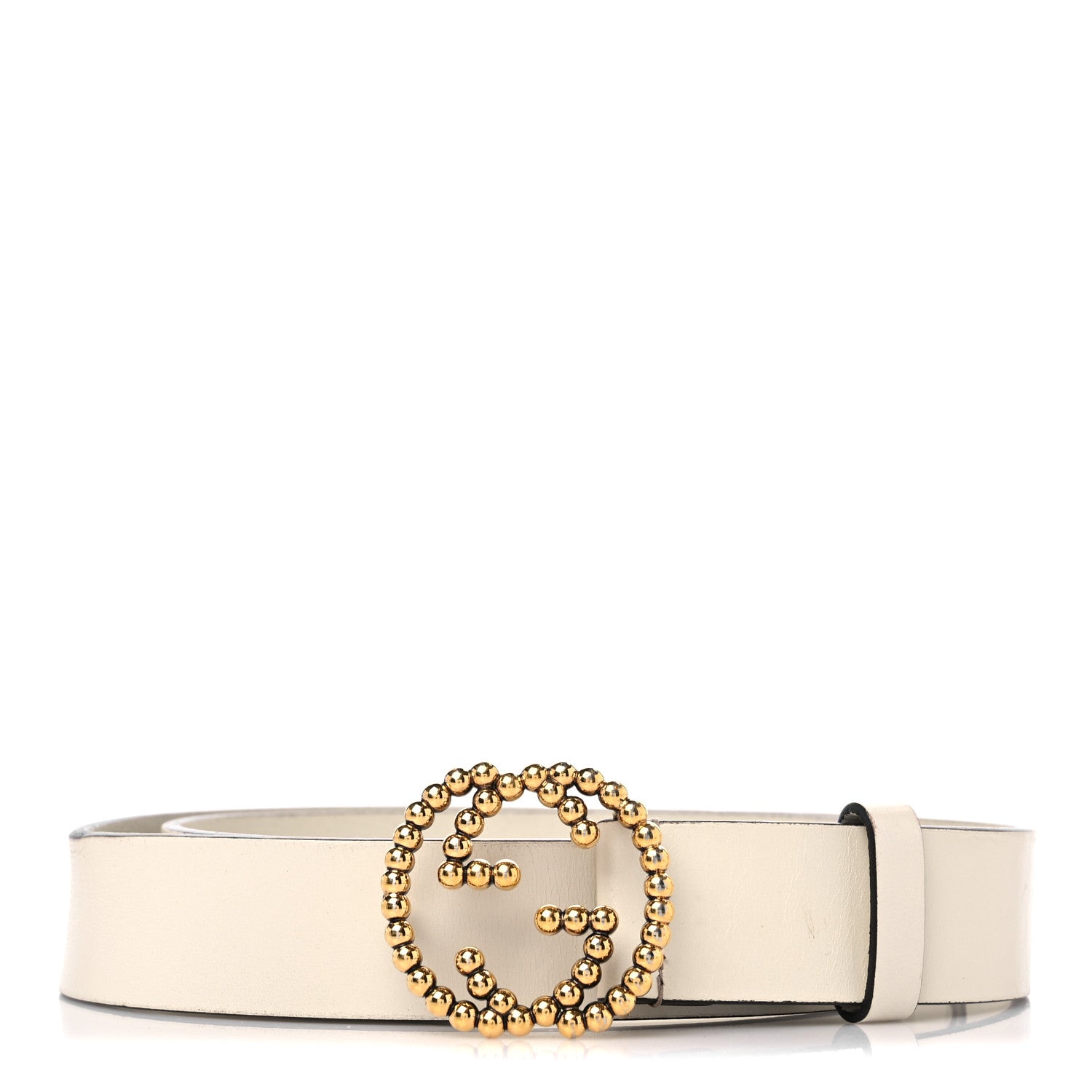 Gucci Margaux Calfskin Studded Interlocking G 30mm Belt 80 32 Mystic White 1 of 5