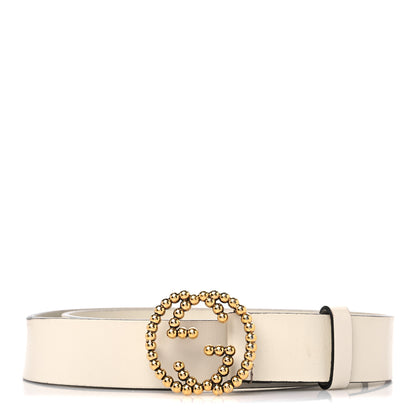 Gucci Margaux Calfskin Studded Interlocking G 30mm Belt 80 32 Mystic White 1 of 5