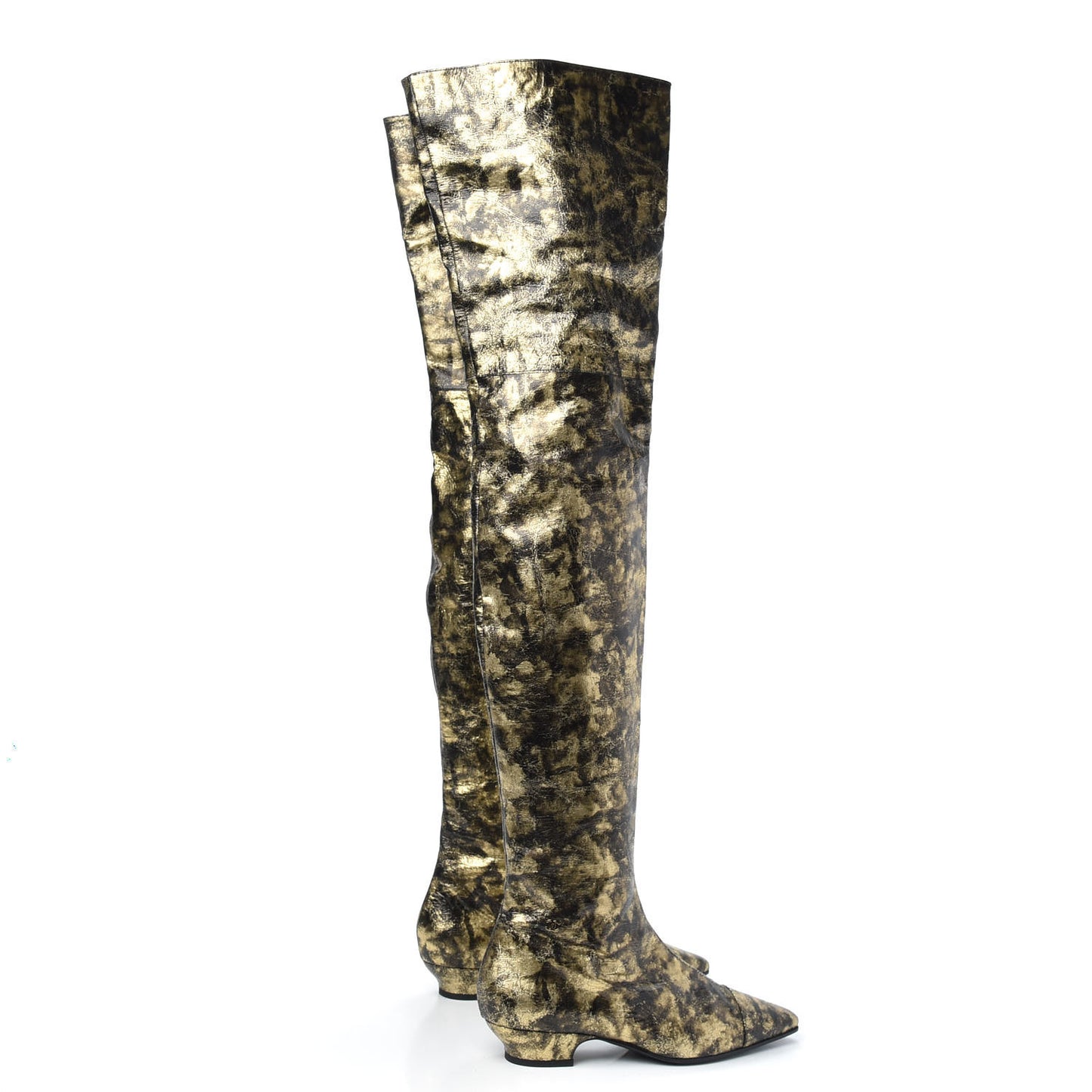 Metallic Lambskin Over the Knee Boots 38.5 Gold Black