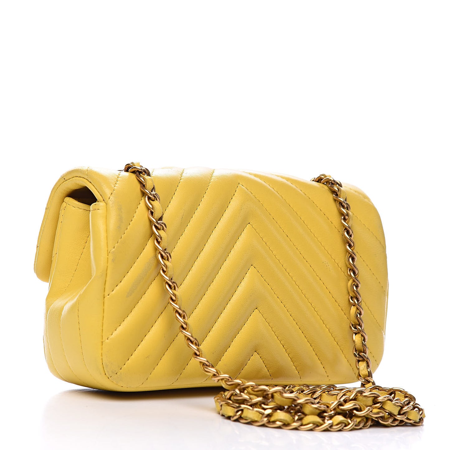 Lambskin Chevron Quilted Extra Mini Rectangular Flap Yellow