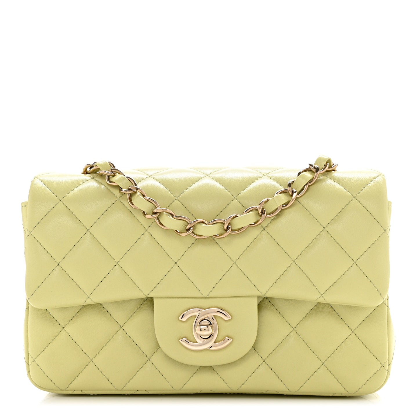 Lambskin Quilted Mini Rectangular Flap Light Green