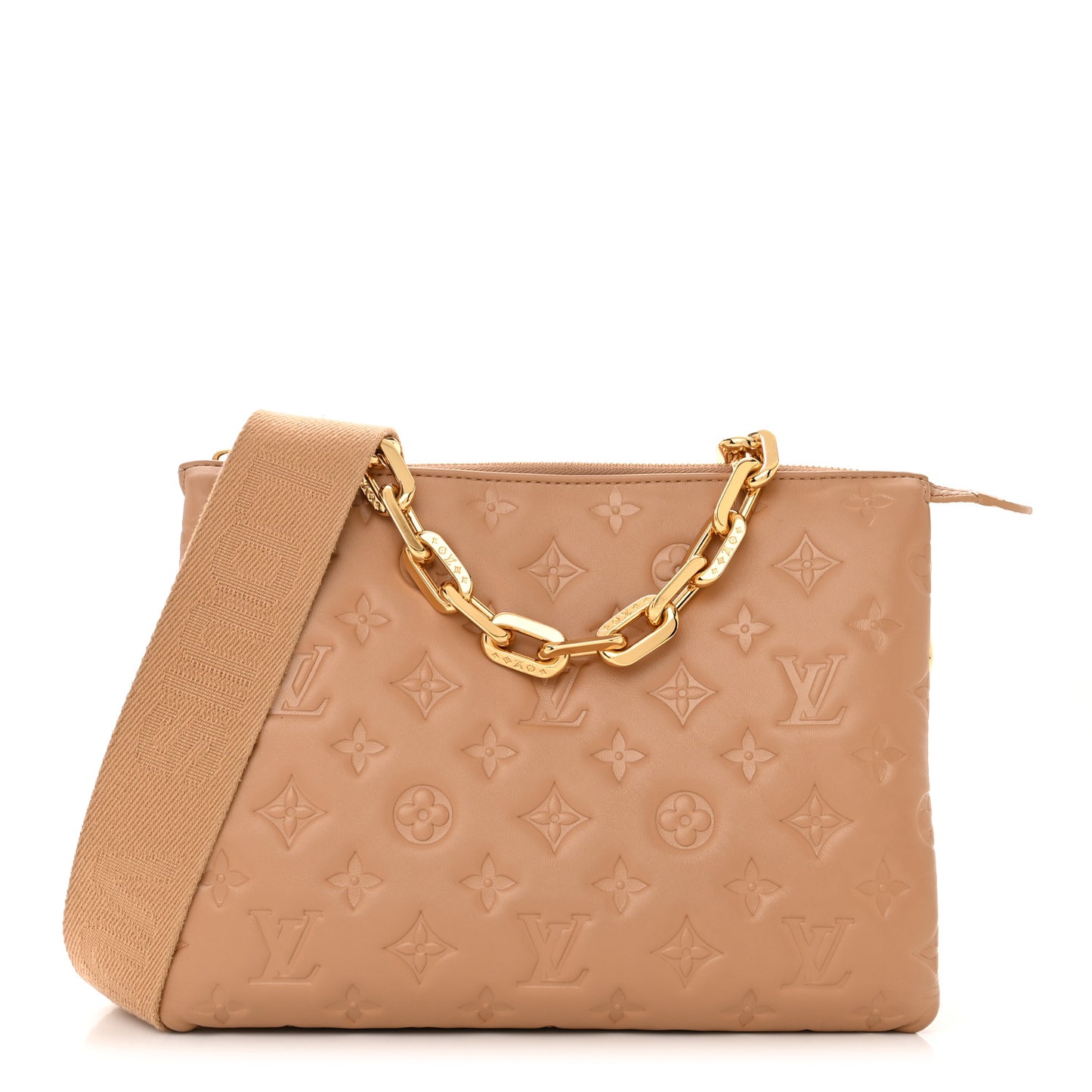 Lambskin Embossed Monogram Coussin PM Camel