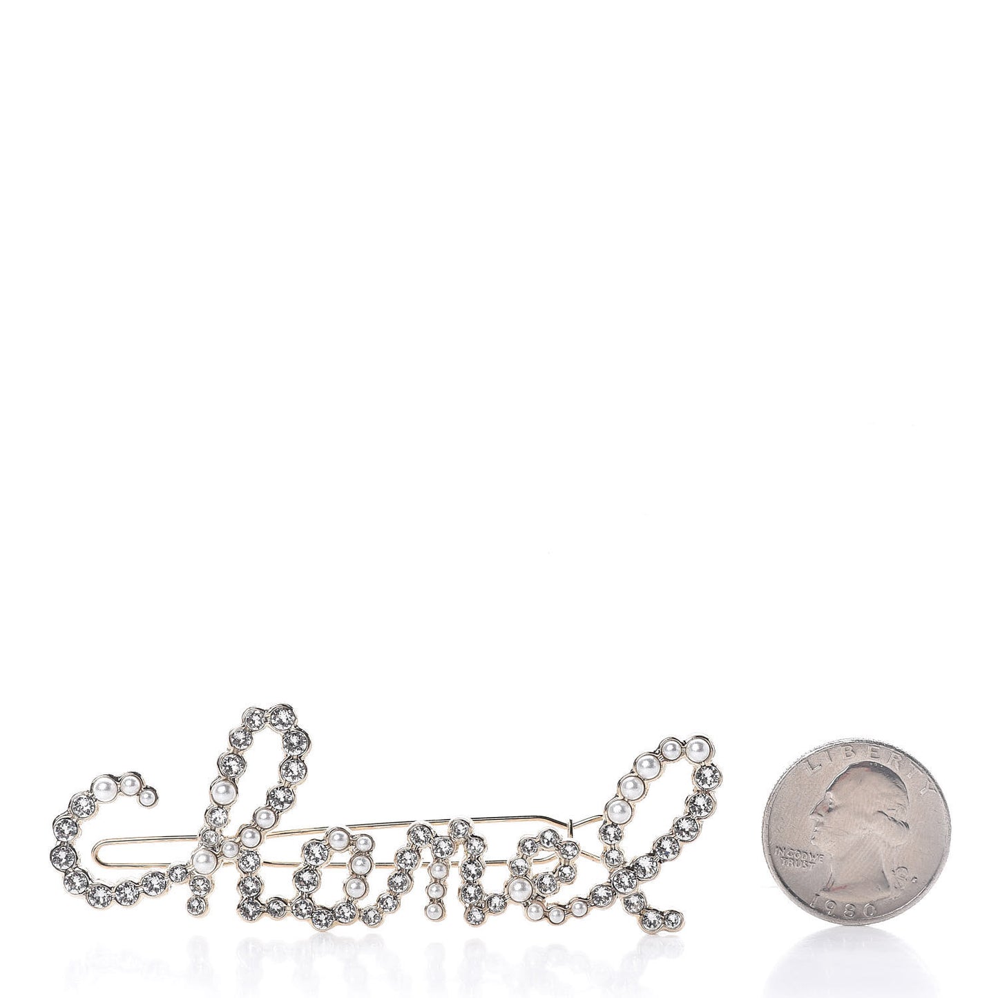 Metal Glass Swirling Pearls Hair Clip Gold