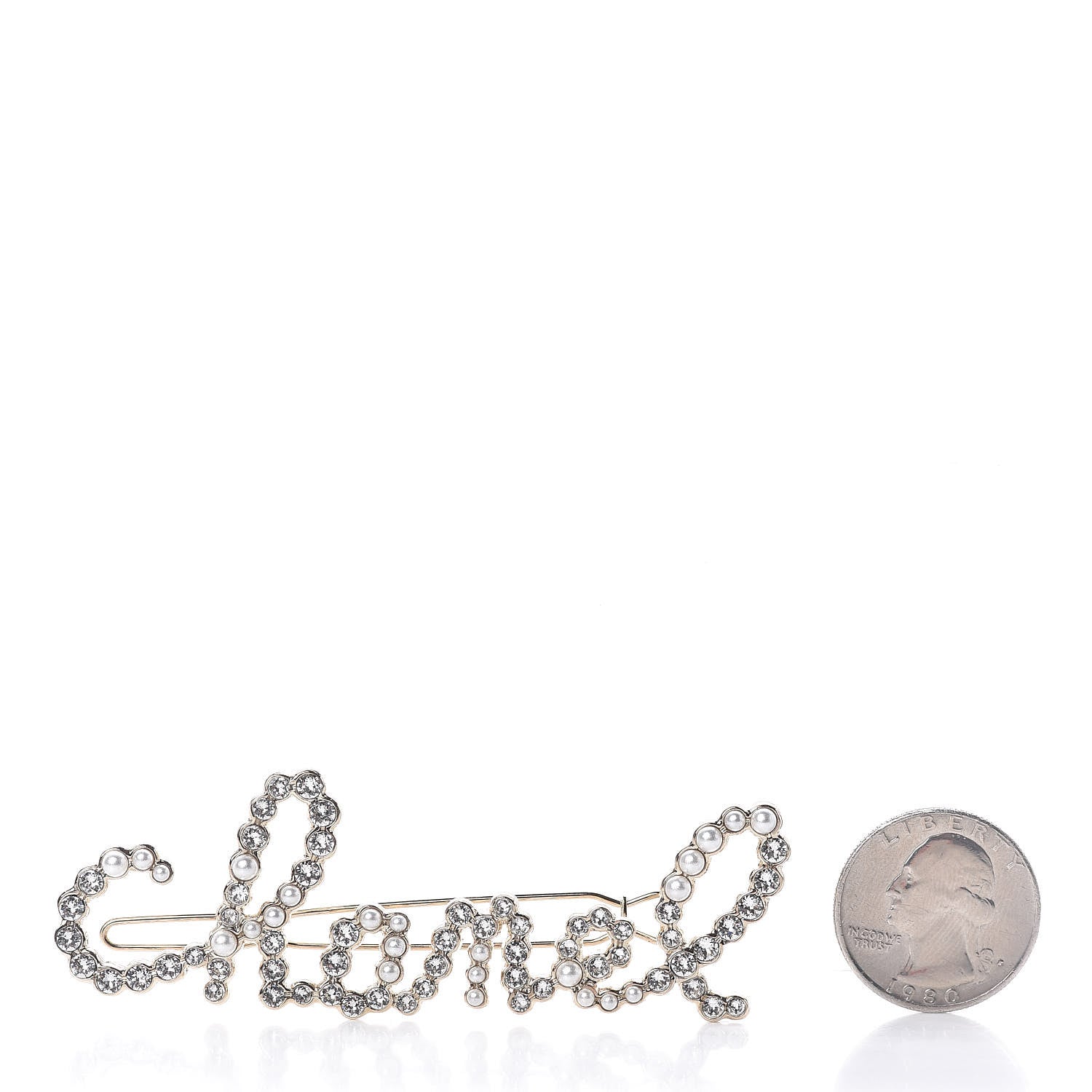 Chanel Metal Glass Swirling Pearls Hair Clip Gold 2 of 4