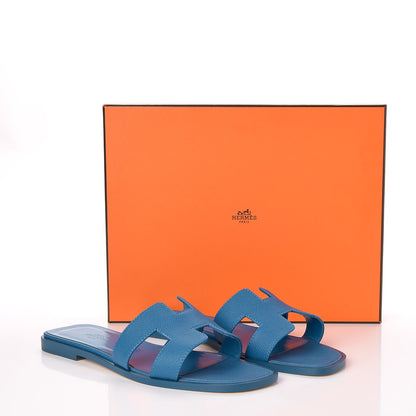 Hermes Epsom Oran Sandals 37.5 Bleu Izmir 8 of 8