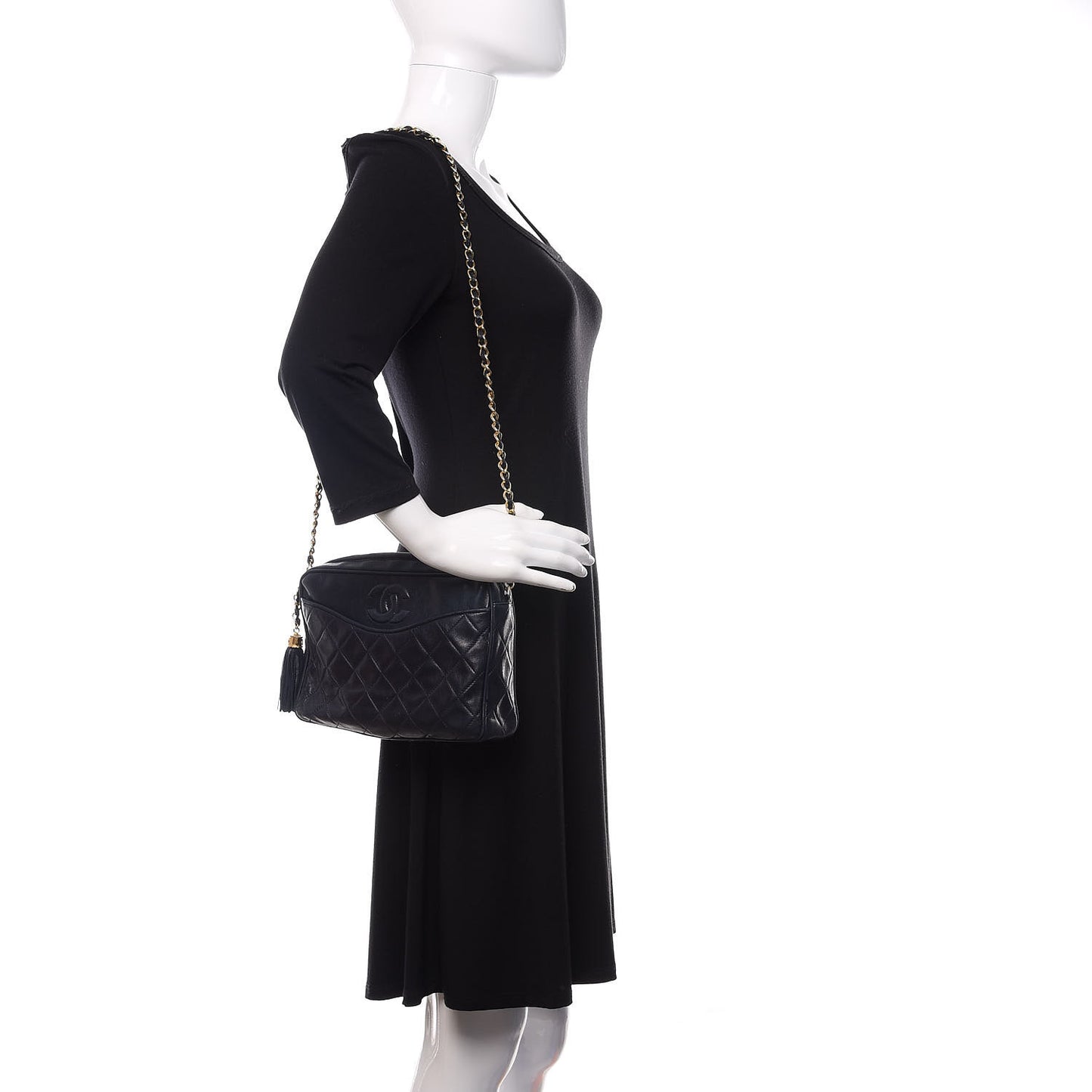 Lambskin Quilted CC Tassel Camera Case Navy