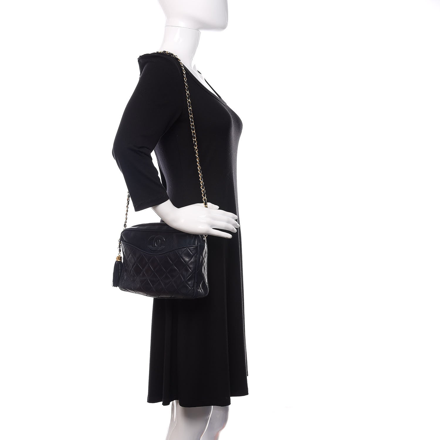 Chanel Lambskin Quilted CC Tassel Camera Case Navy 2 of 12