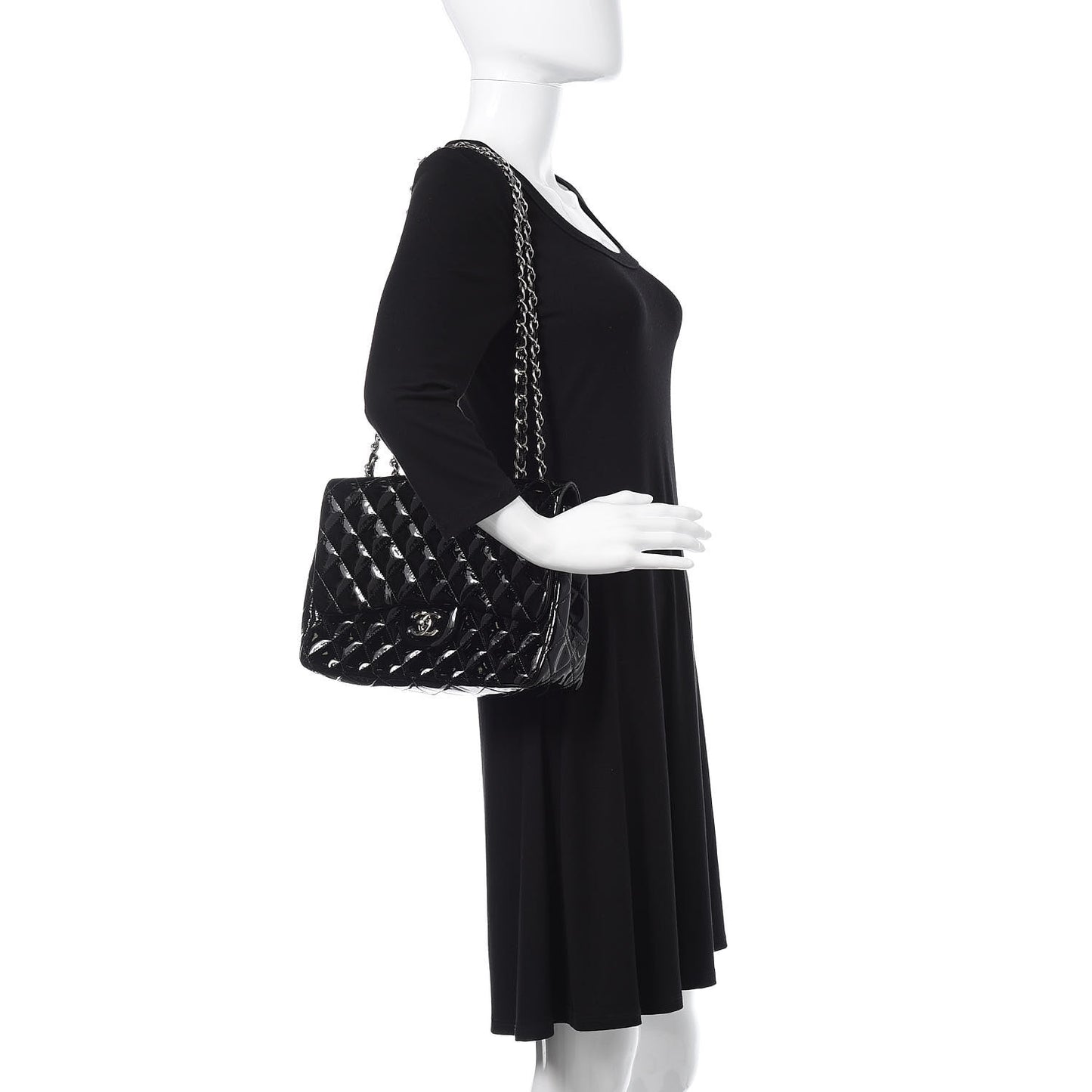Patent Quilted Jumbo Single Flap Black