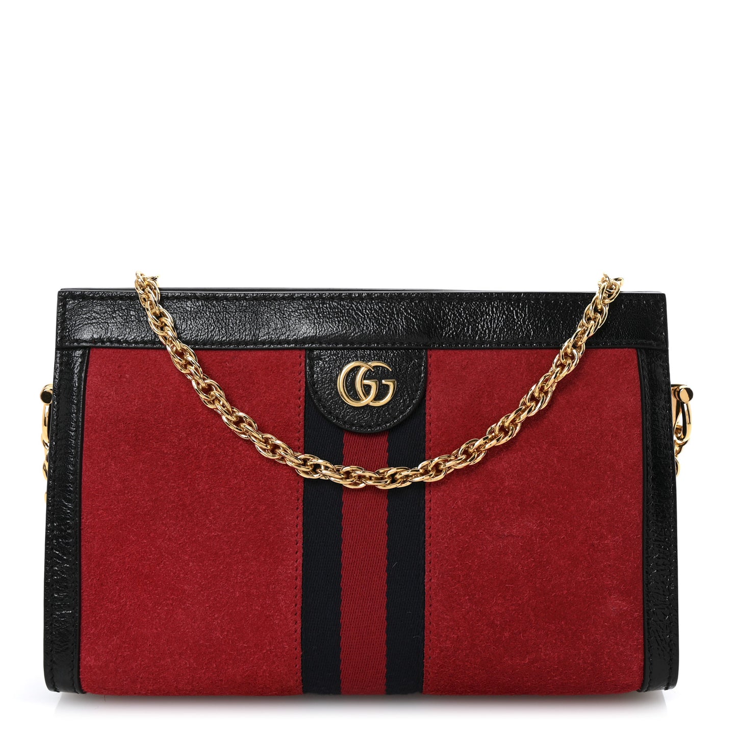Suede Patent Web Medium Ophidia Chain Shoulder Bag Hibiscus Red Black