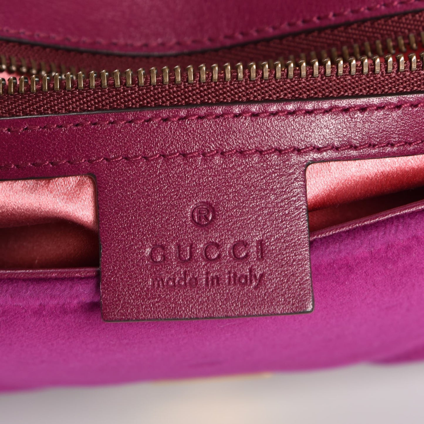 Velvet Matelasse Small GG Marmont Shoulder Bag Fuchsia Violet Cyclamen