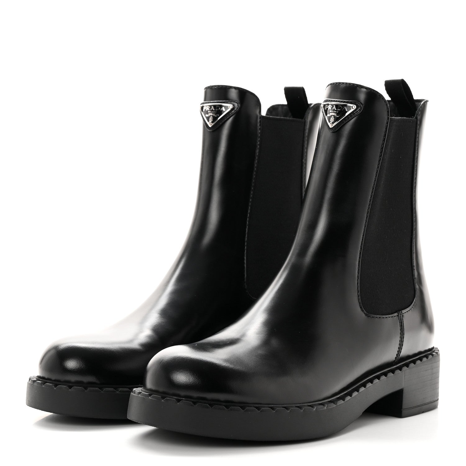 Prada Spazzolato Metal Triangle Logo 50mm Chelsea Boots 38 Black 3 of 12