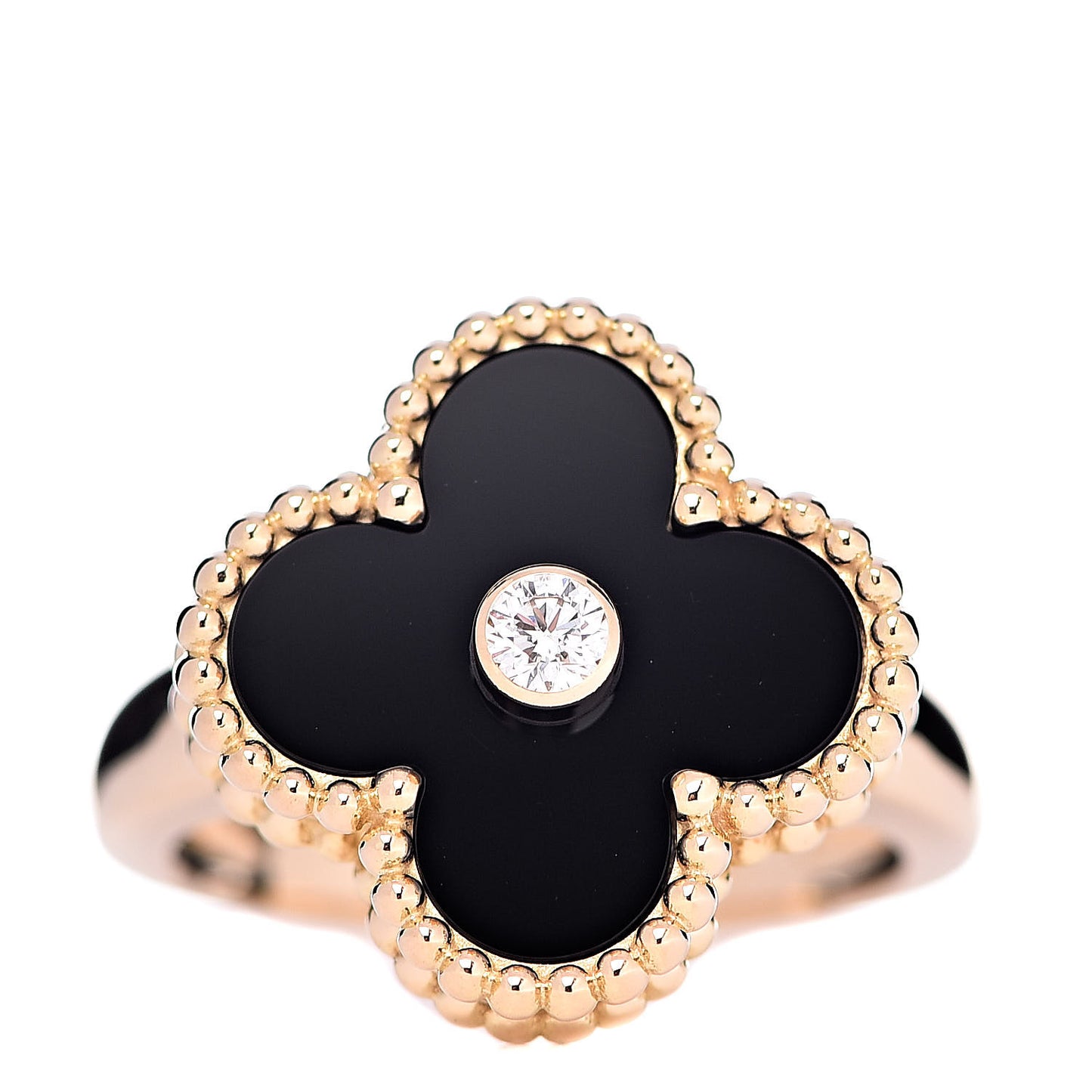 18K Yellow Gold Black Onyx Diamond Vintage Alhambra Ring 47 4