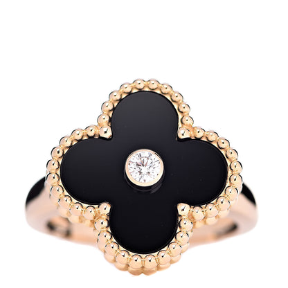 Van Cleef & Arpels 18K Yellow Gold Black Onyx Diamond Vintage Alhambra Ring 47 4 1 of 6