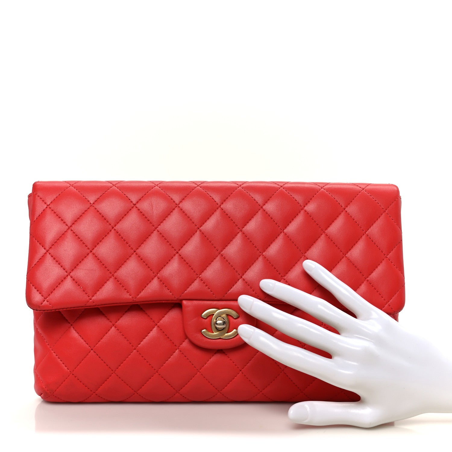 Chanel Lambskin Quilted Flap Clutch Red 2 of 10
