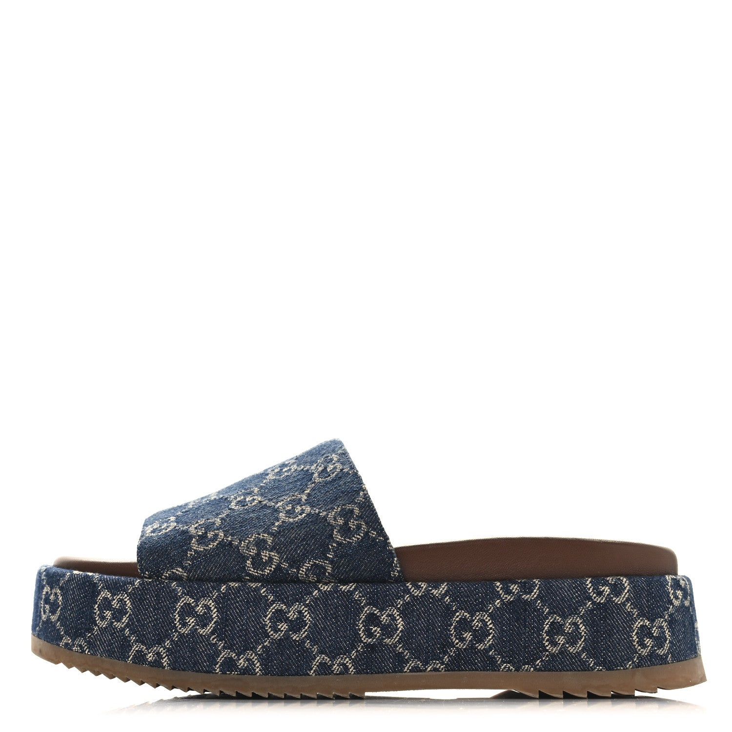Gucci New Denim GG Monogram Angelina Platform 55mm Slide Sandals 40 Blue Tea 1 of 9