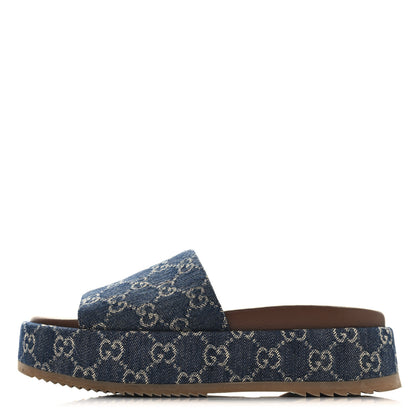 Gucci New Denim GG Monogram Angelina Platform 55mm Slide Sandals 40 Blue Tea 1 of 9