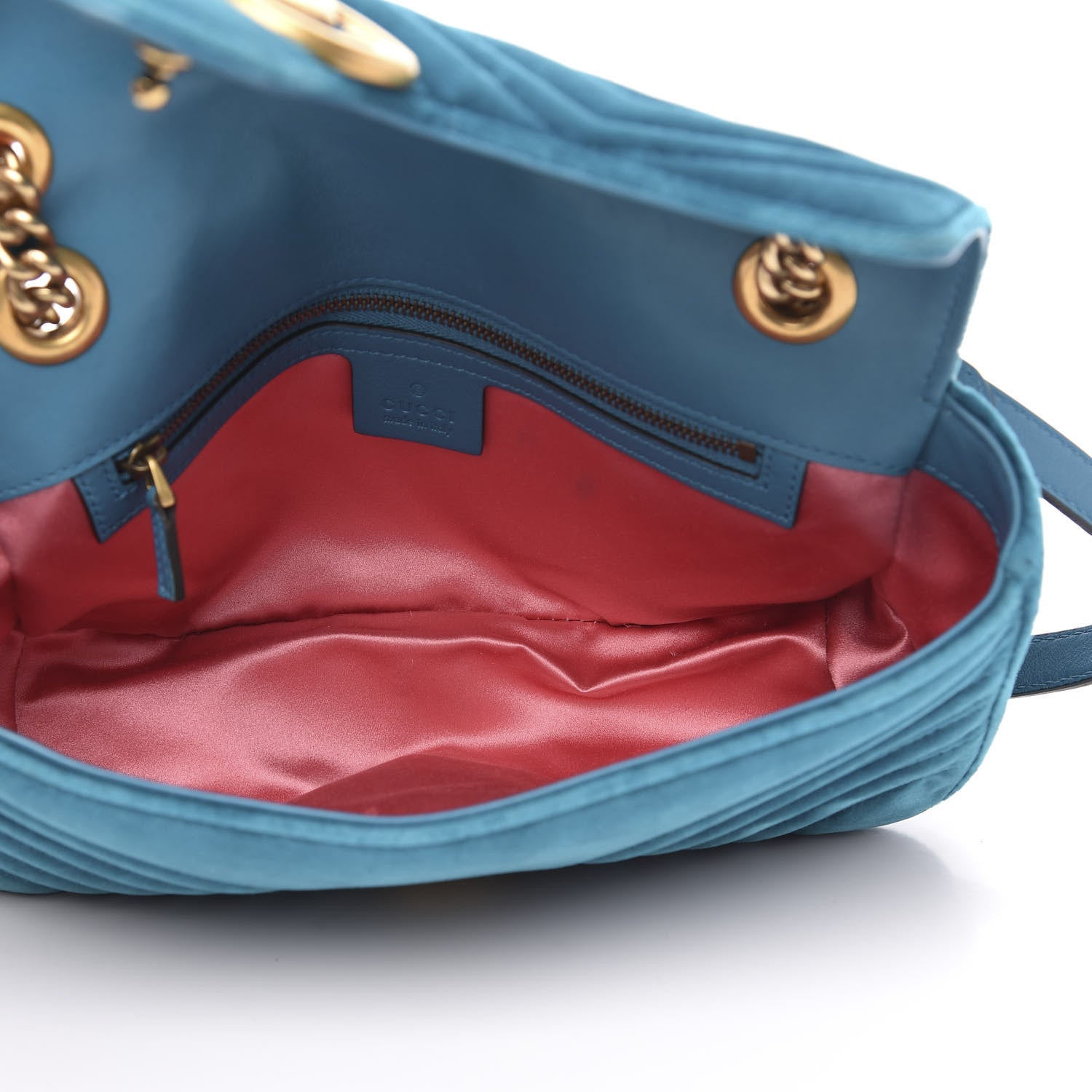 Gucci Velvet Matelasse Small GG Marmont Shoulder Bag Pavone Cyan 5 of 15