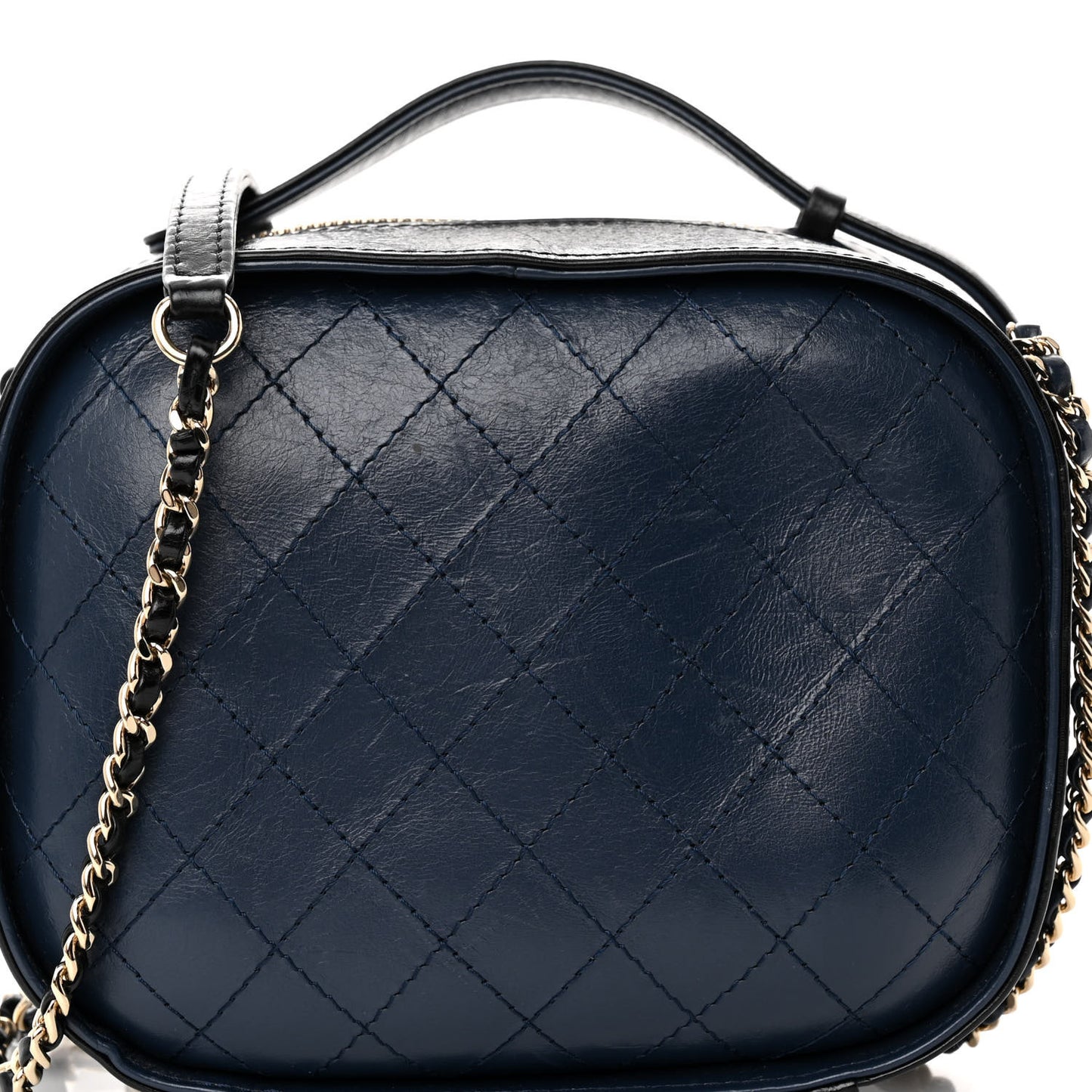 Calfskin Stitched Vanity Case Black Navy