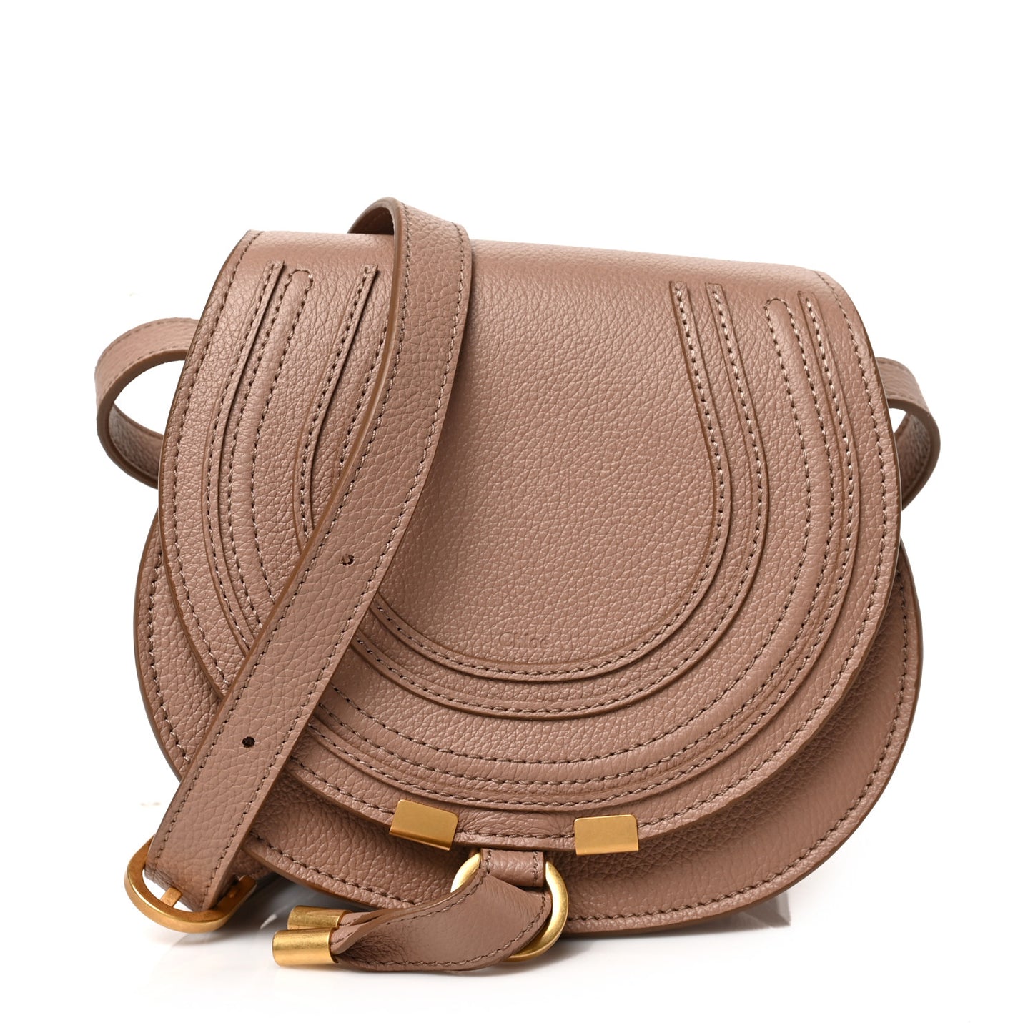 Grained Calfskin Small Marcie Saddle Bag Wood Rose