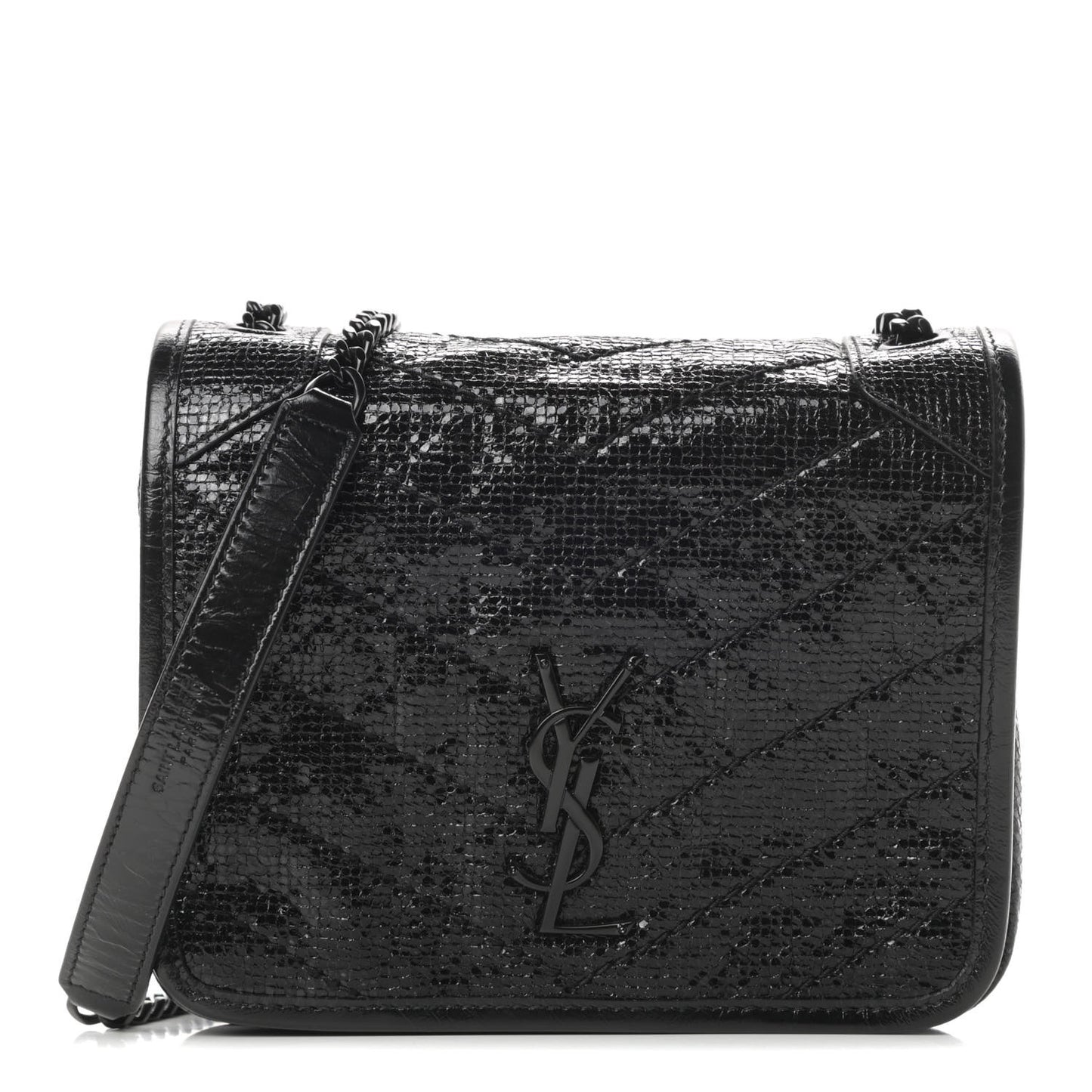 Metallic Cracked Calfskin Monogram Niki Chain Wallet Black