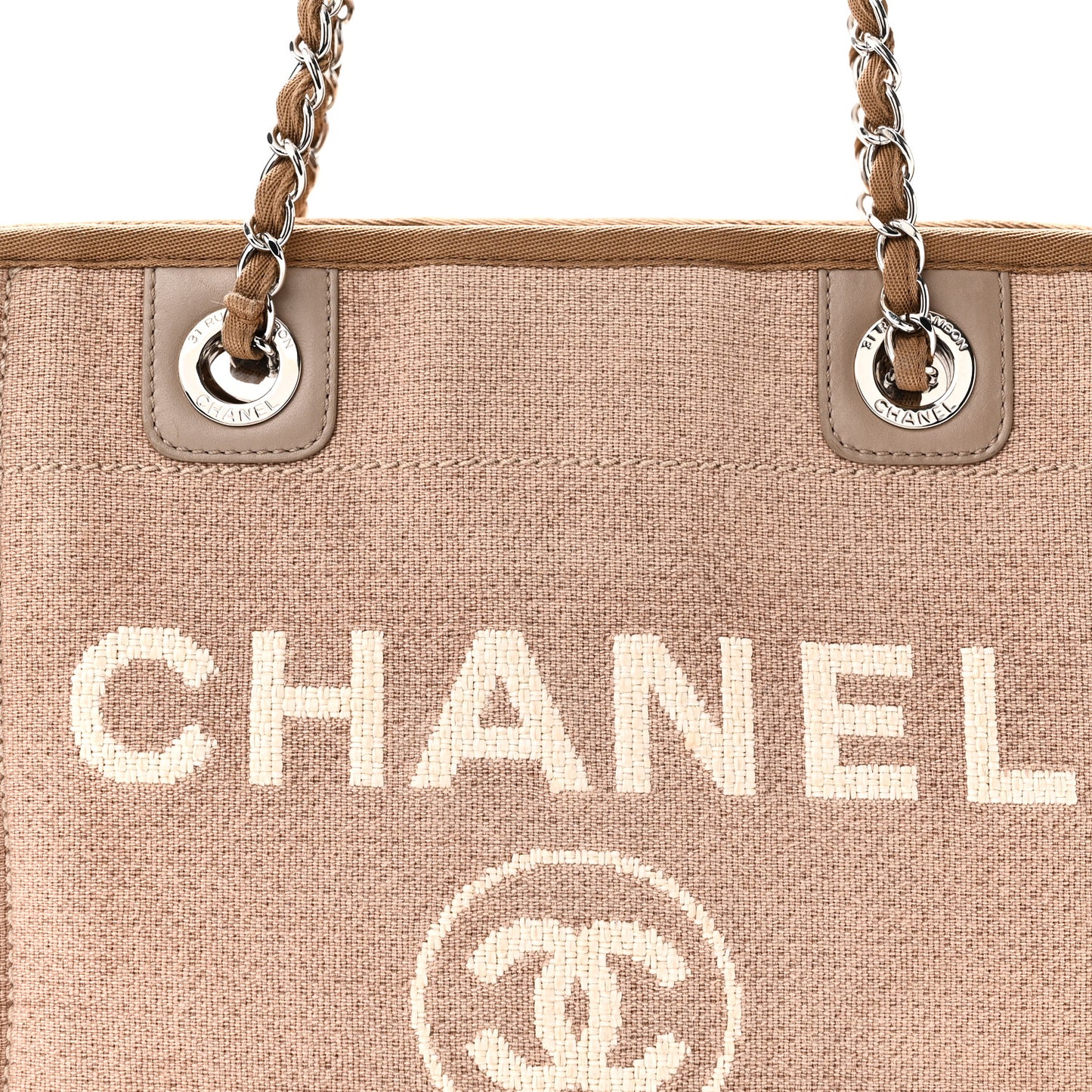 Mixed Fibers Calfskin Mini Deauville Tote Beige