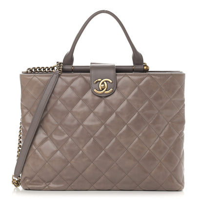 Chanel Glazed Calfskin Quilted Gold Bar Tote Dark Grey 1 of 11