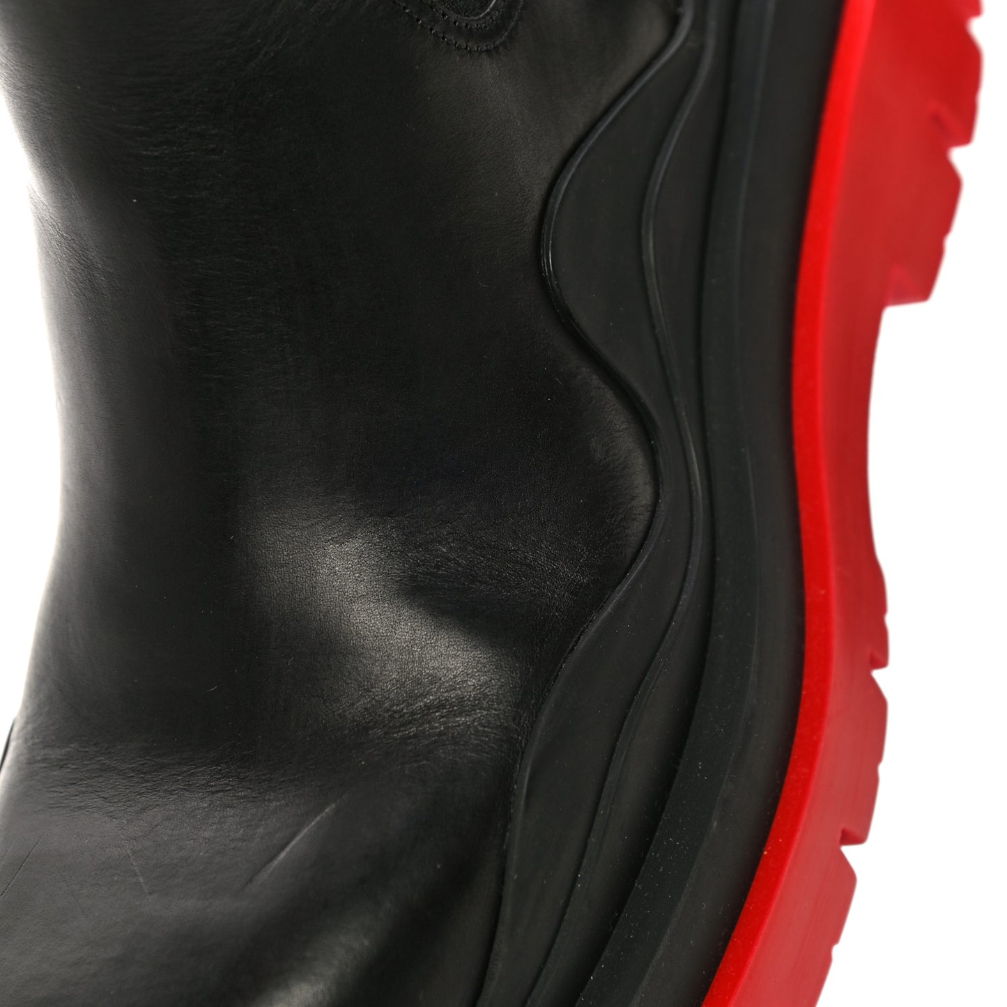 Calfskin The Tire Chelsea Boots 36.5 Black Bright Red