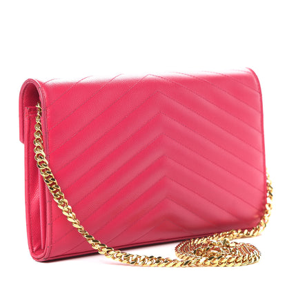 Saint Laurent Grain De Poudre Matelasse Chevron Monogram Chain Wallet Bubblegum 3 of 19