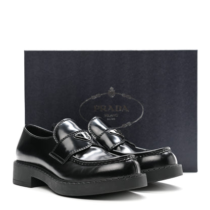 Prada Spazzolato Metal Triangle Logo Mens 35mm Loafers 7.5 Black 10 of 10