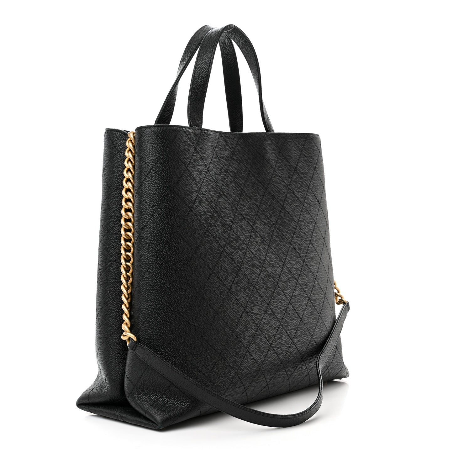 Caviar Stitched Large Shopping Tote Bag Black