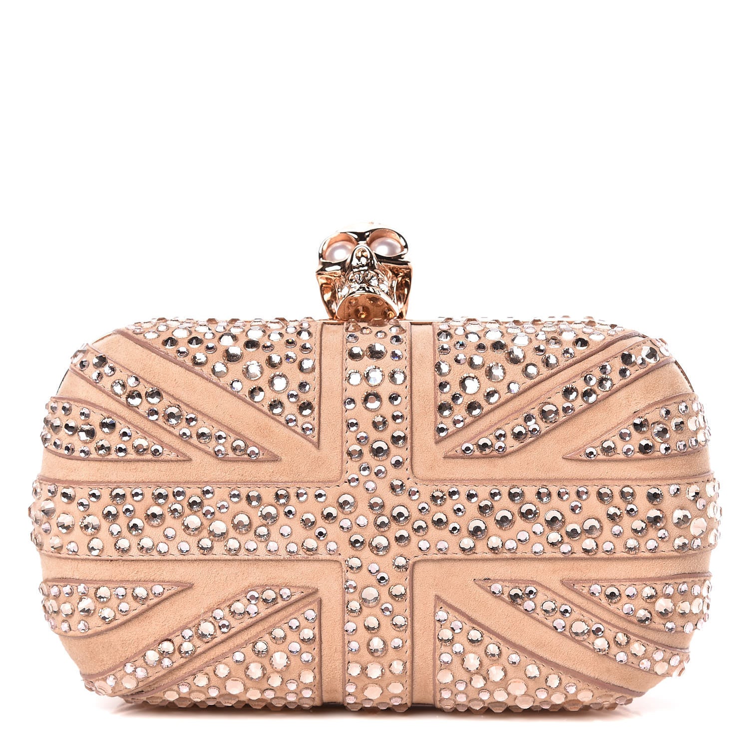 Alexander McQueen Suede Crystal Britannia Skull Box Clutch Pink 1 of 9