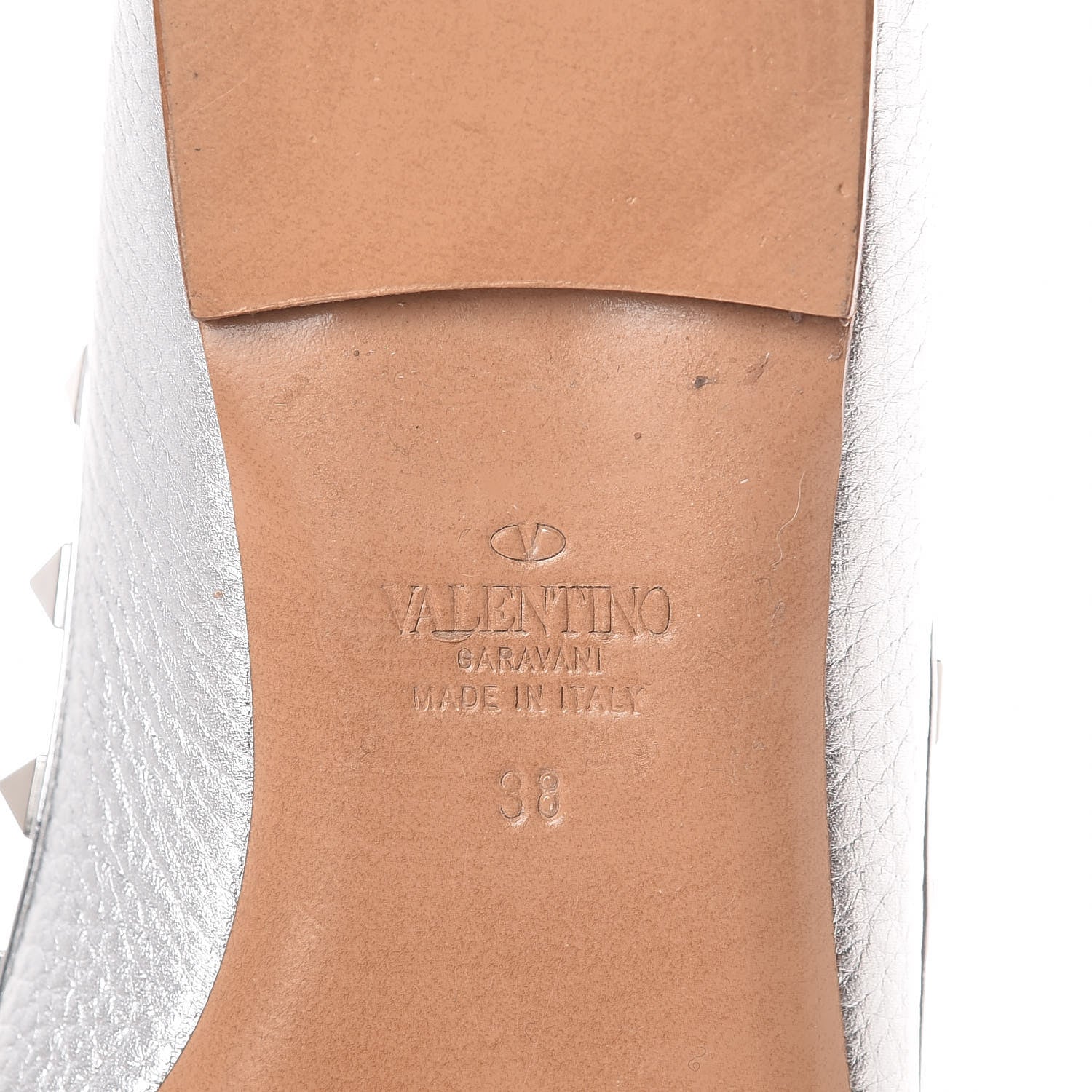 Valentino Garavani Metallic Pebbled Calfskin Rockstud Ballerina Flats 38 Silver 7 of 8