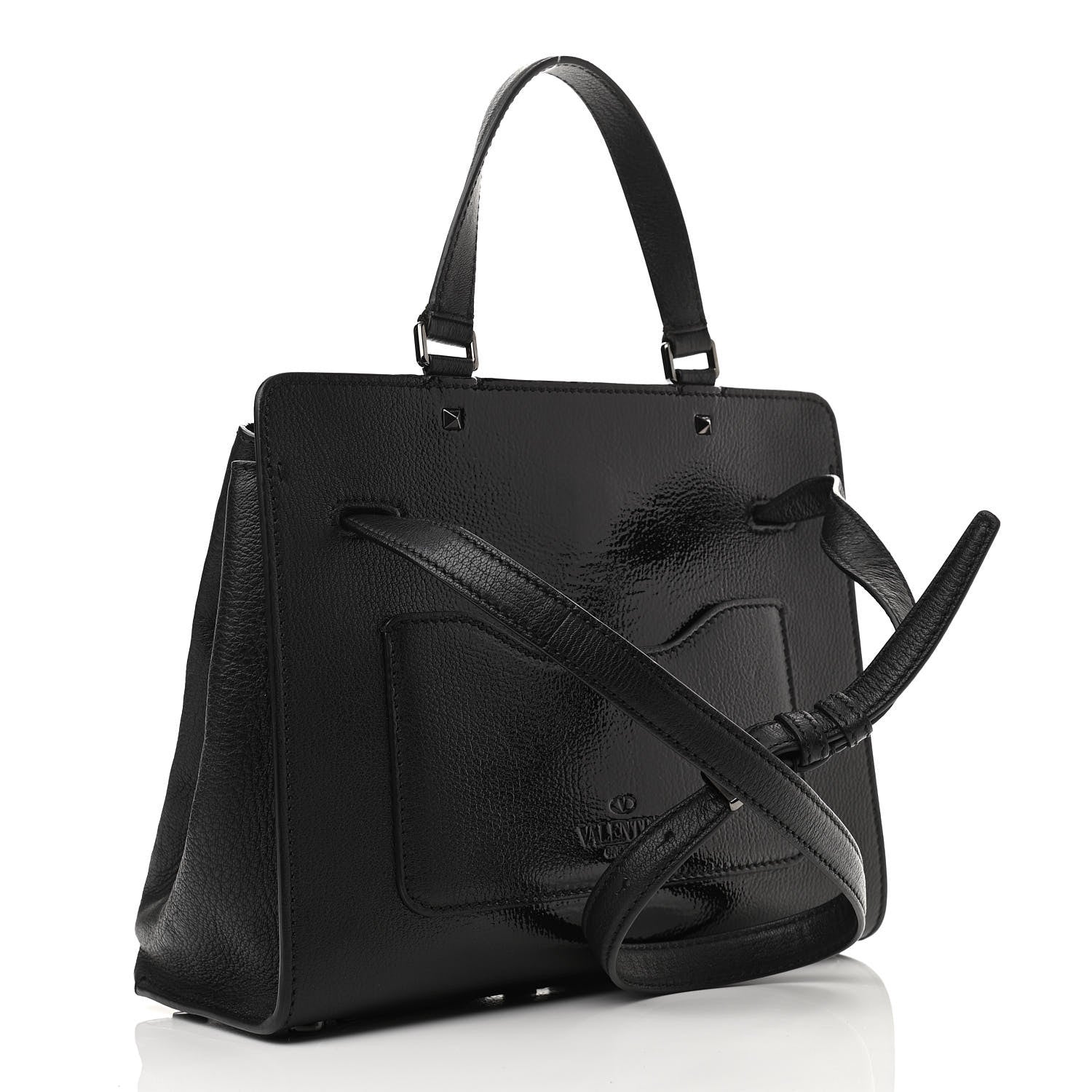 Valentino Garavani Patent Pebbled Calfskin Medium JoyLock Satchel Black 3 of 11