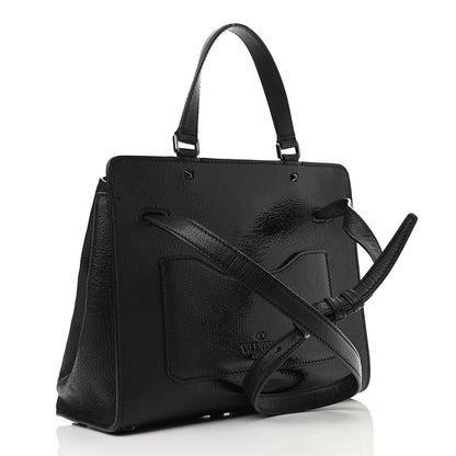 Valentino Garavani Patent Pebbled Calfskin Medium JoyLock Satchel Black 3 of 11