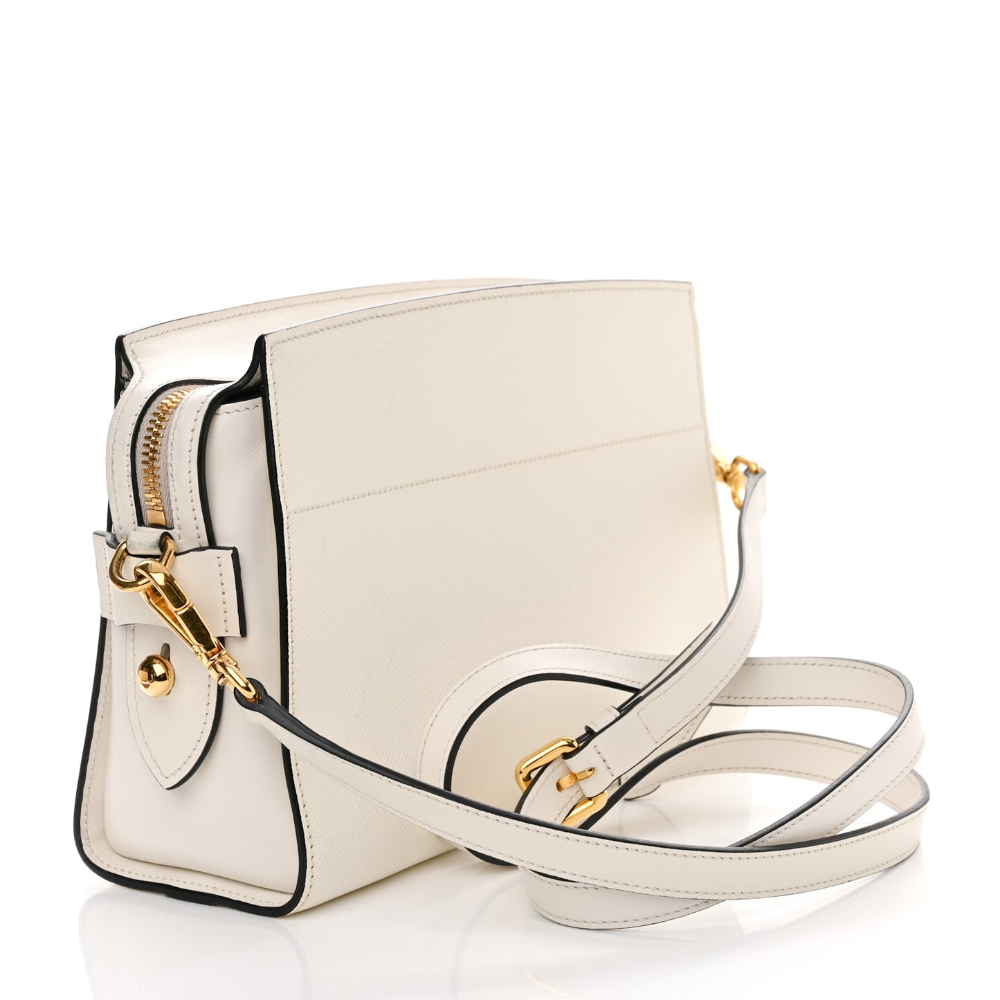 Saffiano City Calfskin Esplanade Crossbody Bag White