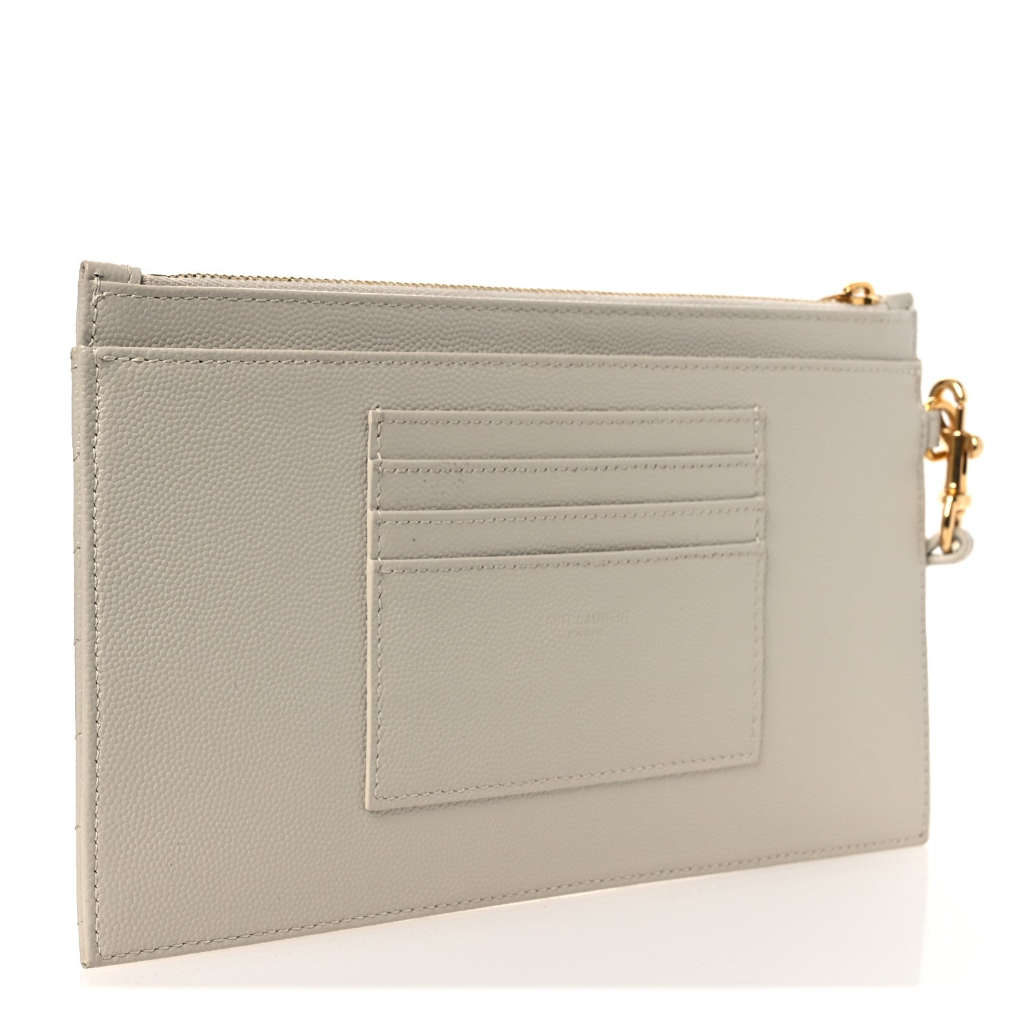 Saint Laurent Grain De Poudre Chevron Monogram Large Bill Pouch Crema Soft 3 of 9