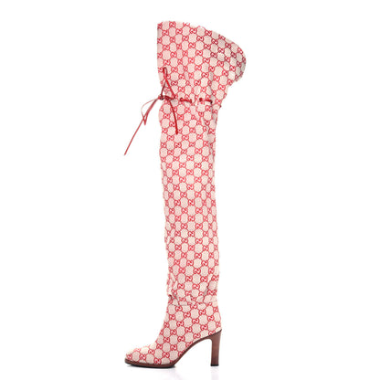 Gucci Monogram Over The Knee Boots 36.5 Gardenia Hibiscus Red 1 of 8