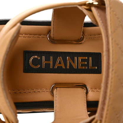 Chanel Lambskin Quilted Platform Sandals 37 Beige Black 8 of 10