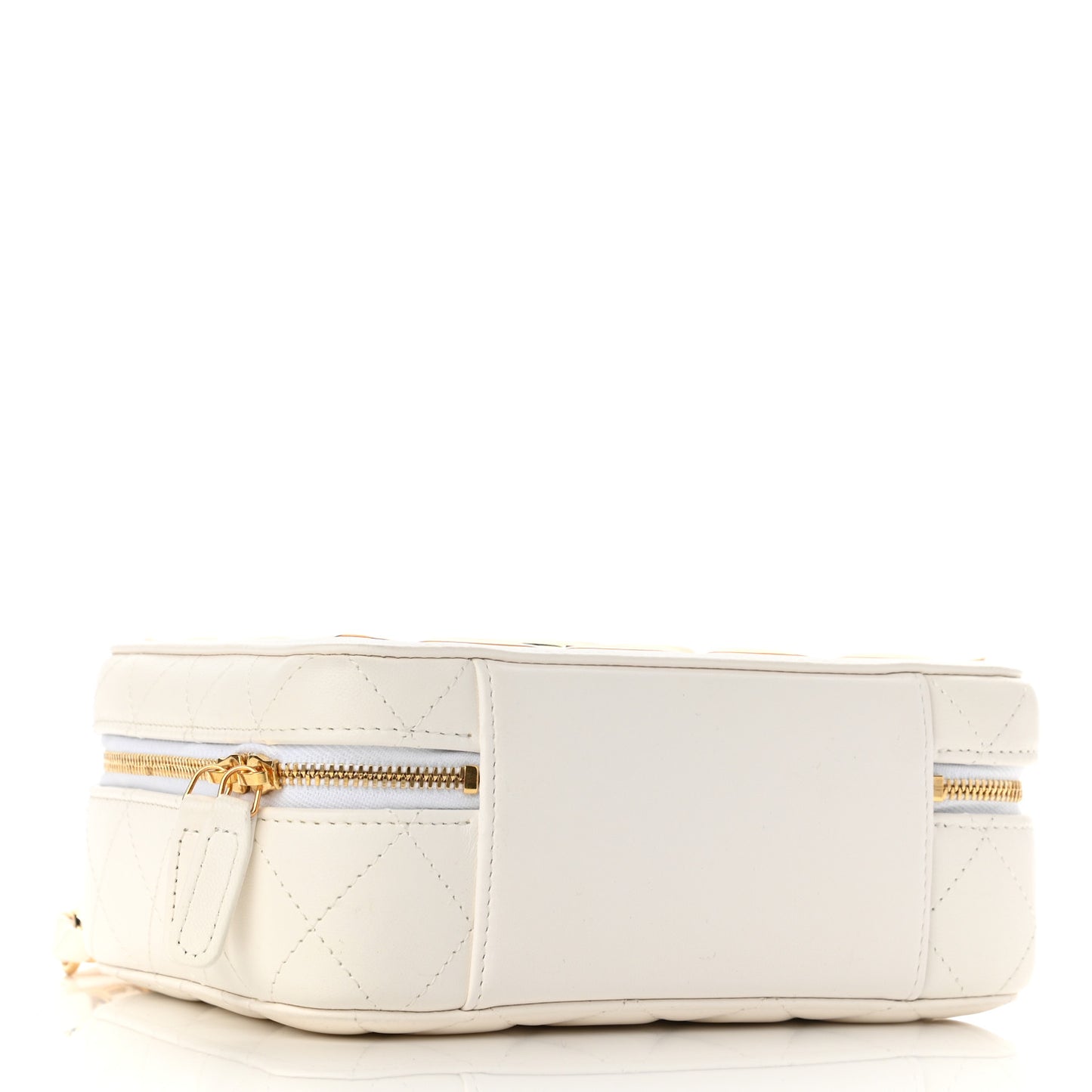 Lambskin Quilted Golden Plate Vanity Case White Gold