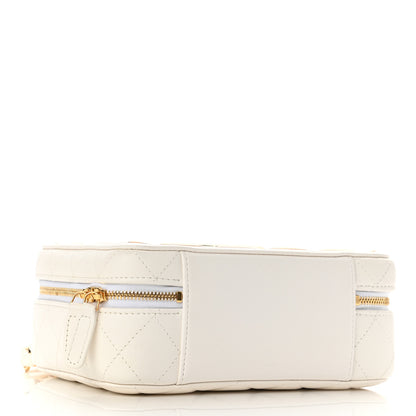 Chanel Lambskin Quilted Golden Plate Vanity Case White Gold 4 of 10