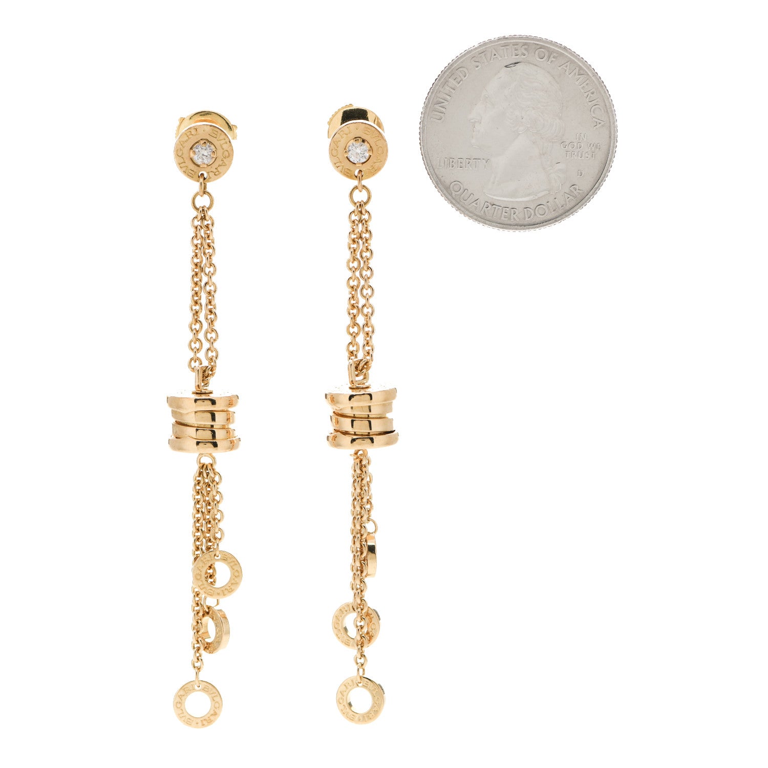 Bulgari 18K Yellow Gold Diamond B.Zero1 Drop Earrings 2 of 5