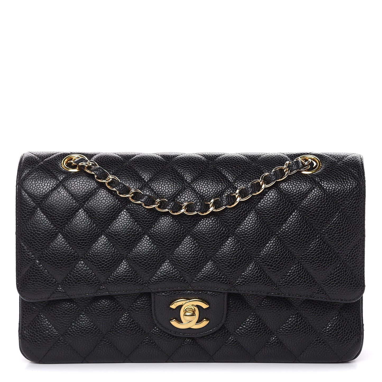 Caviar Quilted Medium Double Flap Black