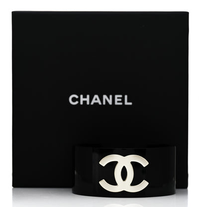 Chanel Resin CC Cuff Bracelet Pearly White Black 5 of 5