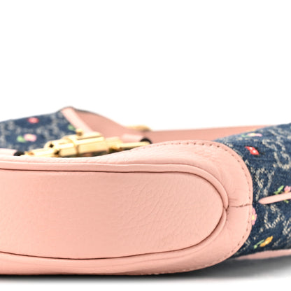 Gucci New Denim GG Monogram Calfskin Love Parade Small Jackie 1961 Hobo Light Pink 10 of 13